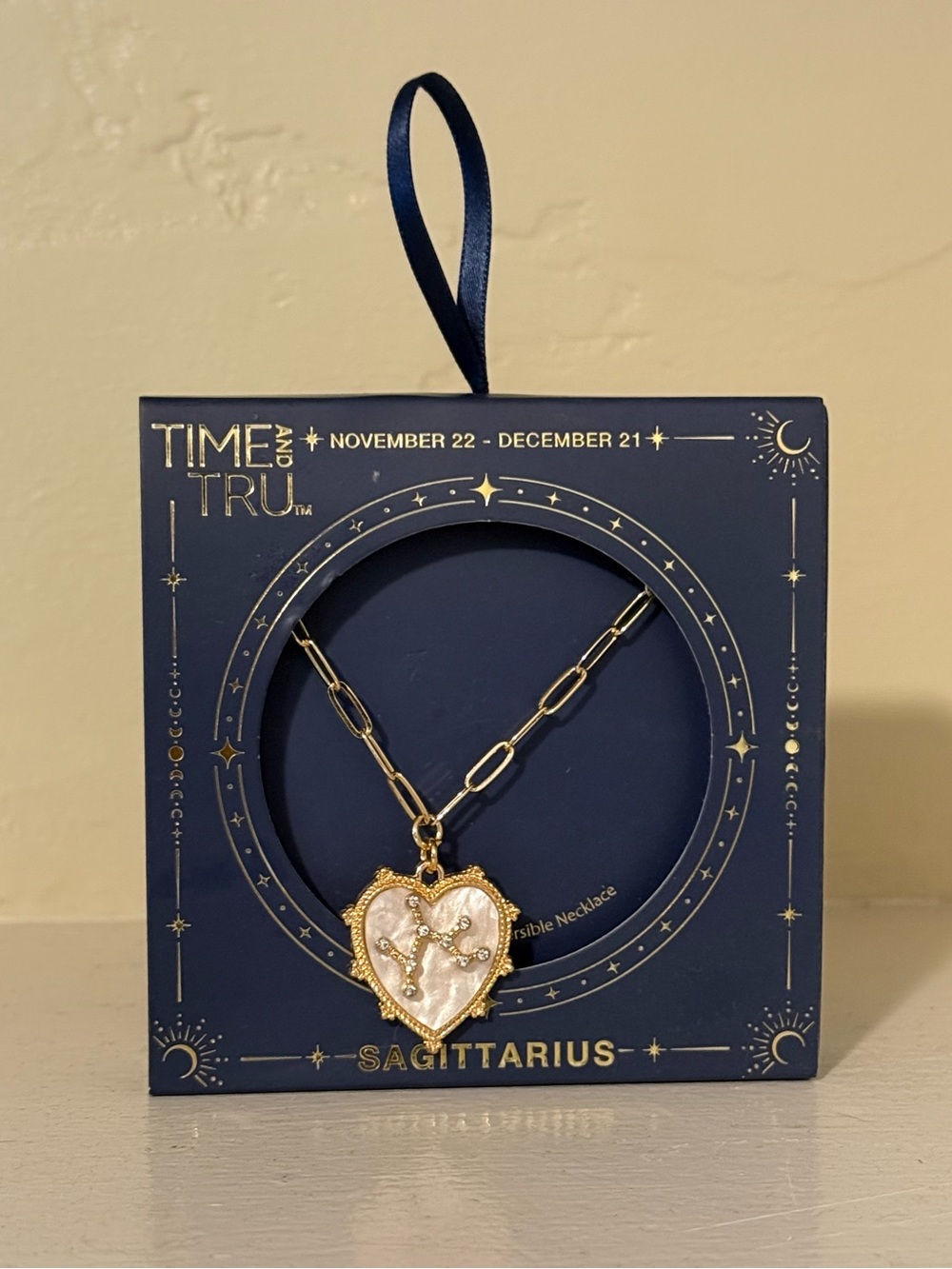 Time and Tru Gold and White Sagittarius Heart Necklace
